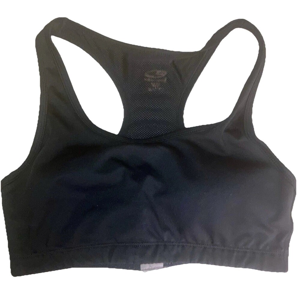 Athletic black sports bra M/M polyester spandex racerback moderate support